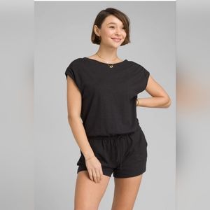 prAna Retrieve Romper in Charcoal Gray Stripe Womens Large